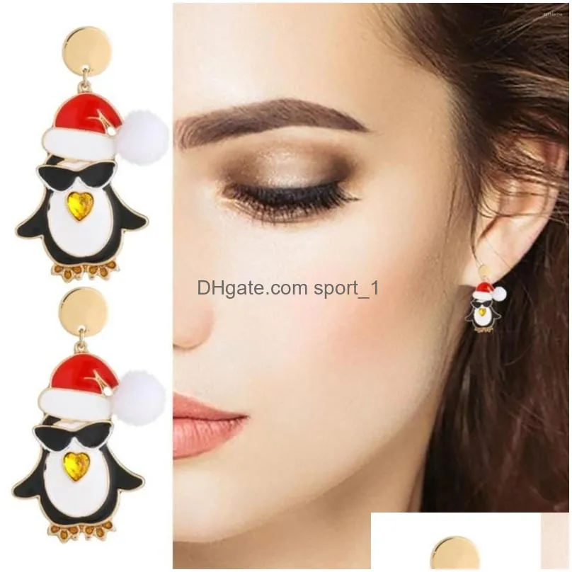 hoop earrings bohemian for women dangle christmas ornaments ladies hat penguin rose clip on