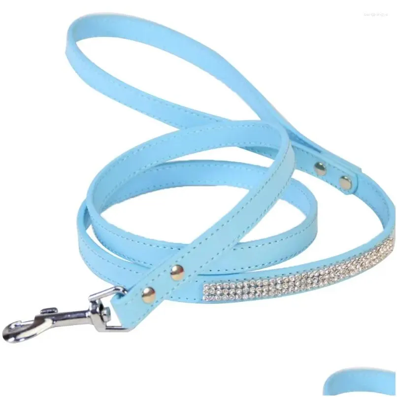 Dog Collars PU Leash Bling Rhinestone Walking Colorful Training With Sparkly Studded For Cats Dogs ( Blue )