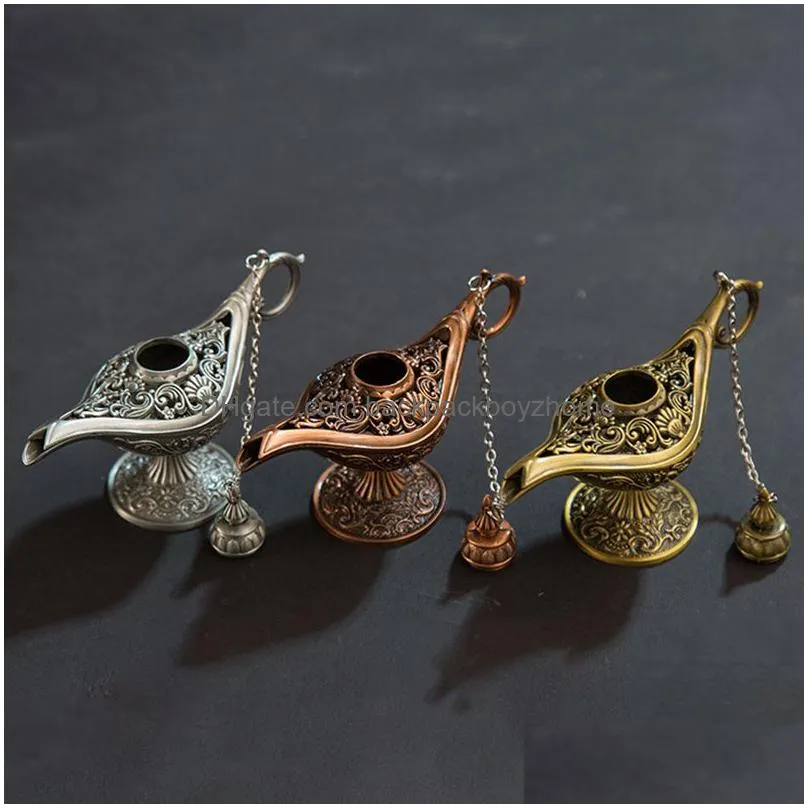 Fragrance Lamps Fairy Tale Aladdin Magic Lamp Vintage Censer Creative Metal Aroma Burner Mti Color Incense Burners Decorative Ornament Dhmp1