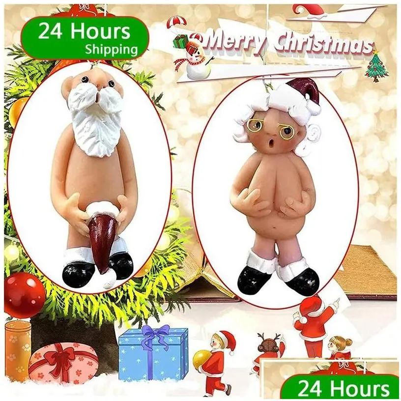 other event party supplies 24pcs christmas funny naked santa claus hanging pendant male female tree year resin gifts home decorati