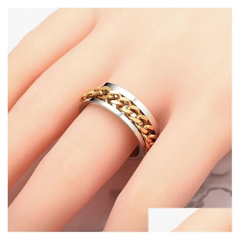 Band Rings 20Pcs/Lot Cool Men Spinner Chain Stainless Steel Rotatable Jewelry Party Gifts Mix Color Wholesale Drop Delivery Ring Dhk3K