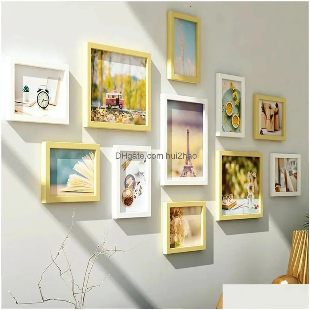 decorative objects figurines 11 pieces set po frame american living room wall combination hanging picture restaurant wooden home decoration creative