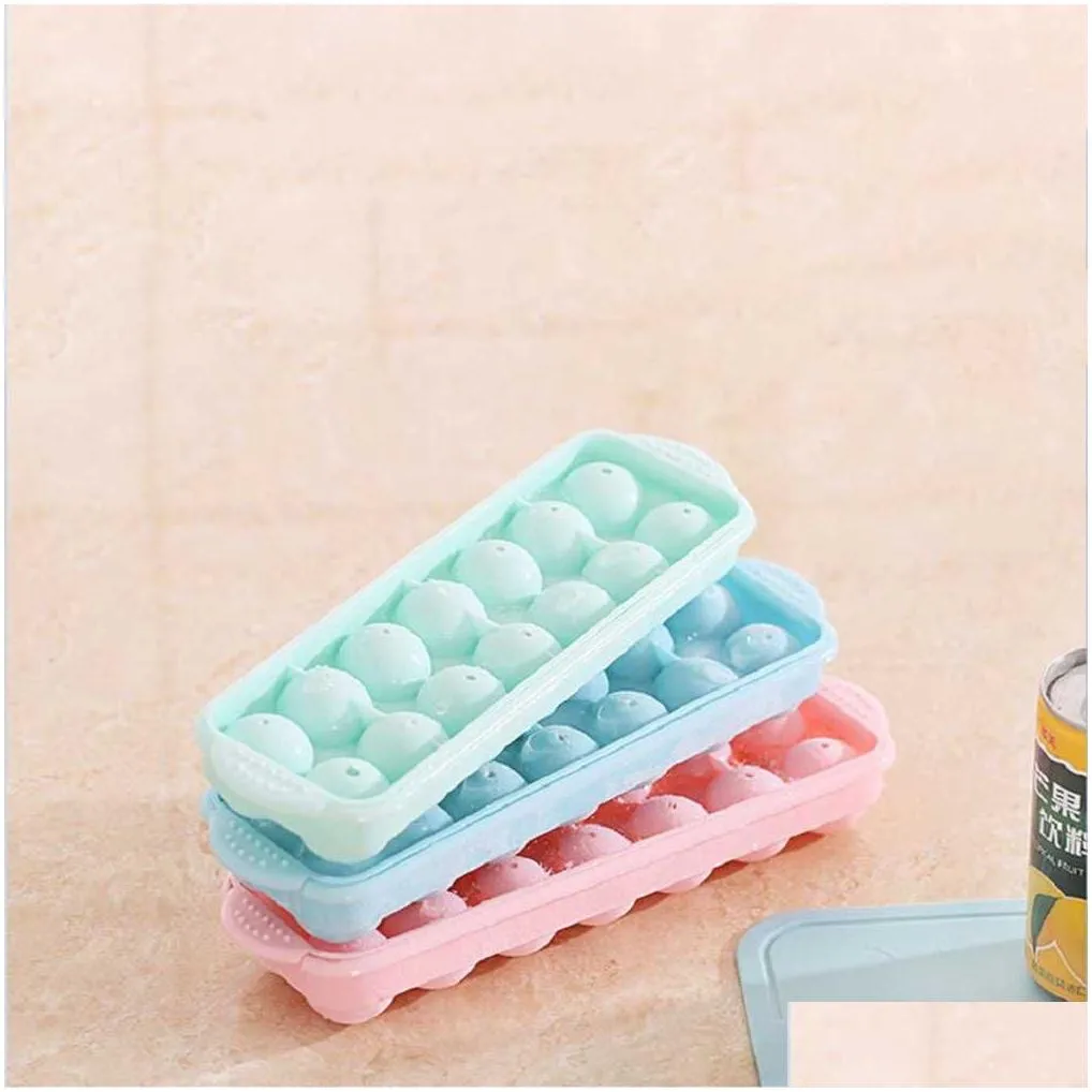 14 grid 3d round balls ice molds plastic molds ice tray home bar party ice hockey holes making box molds with cover diy moulds