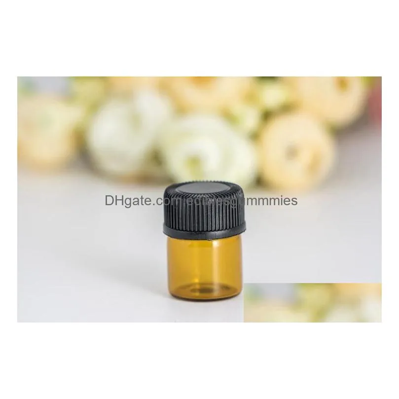 wholesale 1ml 1/4 dram amber glass  oil bottle perfume sample tubes bottle with plug and caps 1000pcs