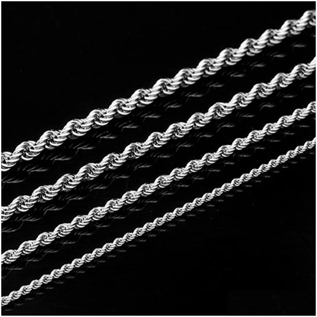 2mm-5mm stainless steel necklace twisted rope chain link for men women 45cm-75cm length with velvet bag