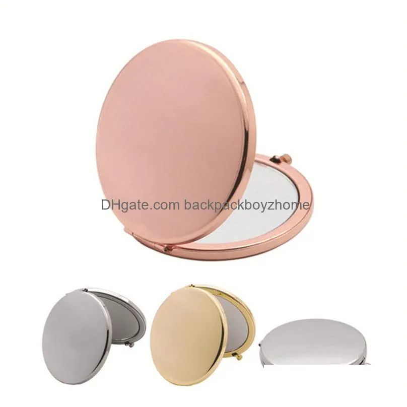 Mirrors 70Mm Simple Metal Makeup Mirrors Travel Portable Double Sided Folding Creative Christmas Gift Drop Delivery Home Garden Home D Dht98