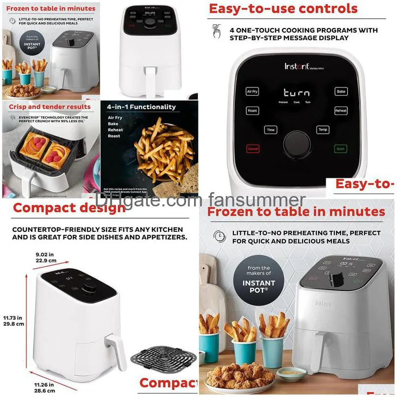 Electric Baking Pans Instant Vortex 2Qt 4In1 Air Fryer Oven Combo App With 90 Recipes Customizable Smart Cooking Programs Drop Delive Dhji8