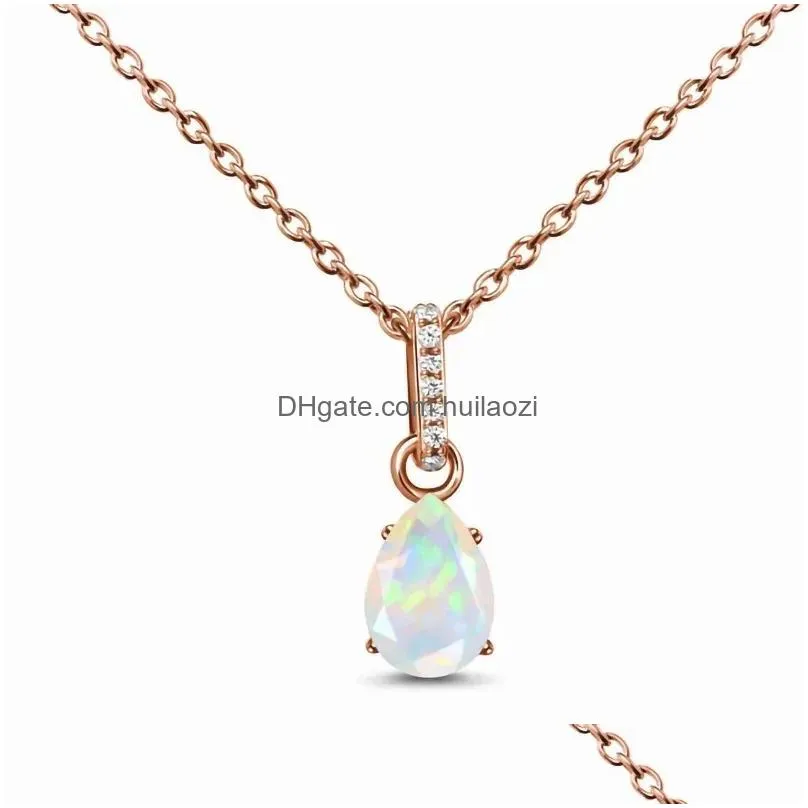 chains european and american retro water droplets moonlight stone pendant rose gold necklace female niche design fashionable jewelry