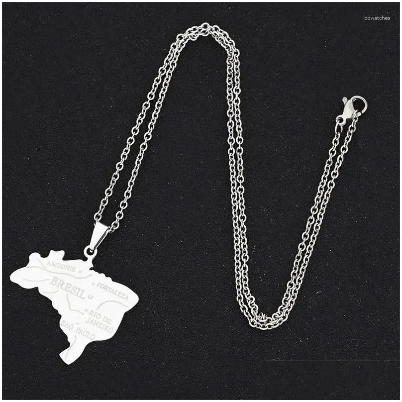 Pendant Necklaces Titanium Steel Brazil Map Necklace Gift For Couples