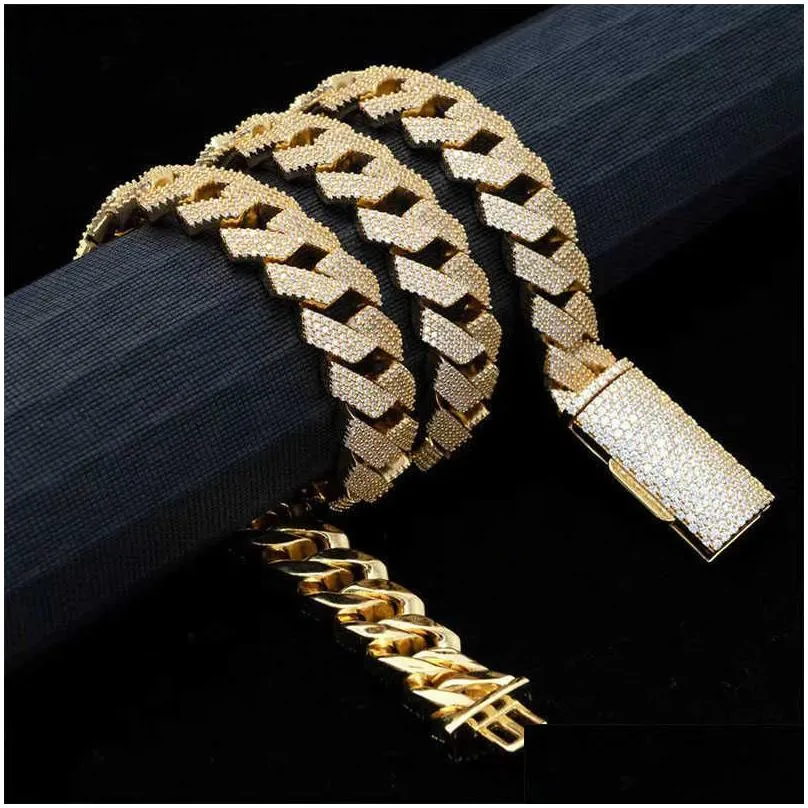 luxury hip hop 15mm ice out cuban link chain 925 silver four row moissanite necklace for women men