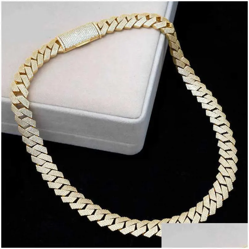 luxury hip hop 15mm ice out cuban link chain 925 silver four row moissanite necklace for women men