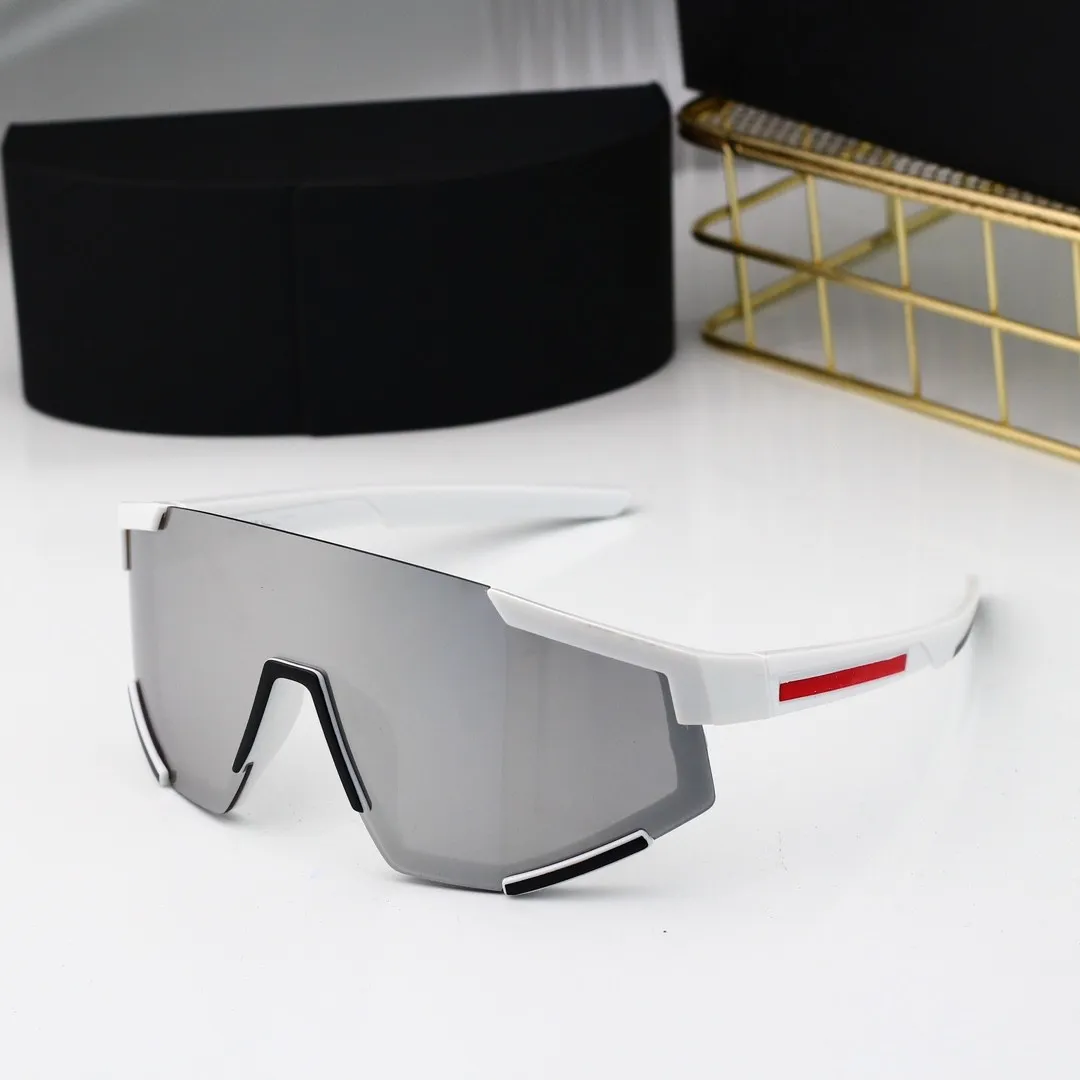 designer Shield Sunglasses White Visor Red Stripe Mens Women Cycling Eyewear Men Fashion Polarized Sunglasses Outdoor Sport 04W Running Glasses With Package