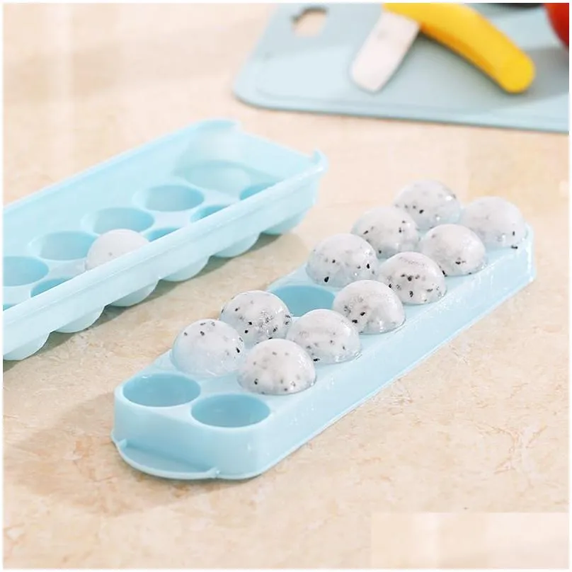 14 grid 3d round balls ice molds plastic molds ice tray home bar party ice hockey holes making box molds with cover diy moulds