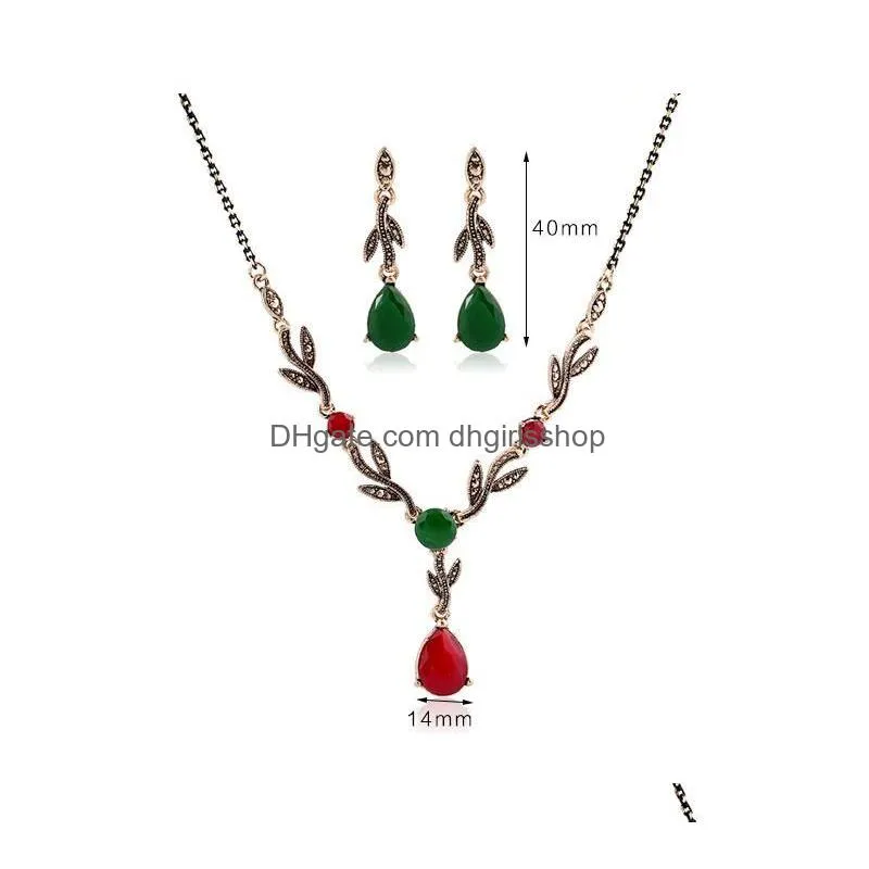 Pendant Necklaces Retro Jewelry Suit Diamond Necklace Earring Set Gem Pendant Collarbone Chain Bride Adorn Article Women Accessories G Dh1Yu