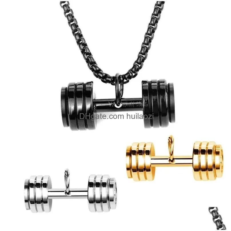 round dumbbell necklaces women mens stainless steel couple fitness jewelry fashion christmas day gifts for girlfriend wholesale