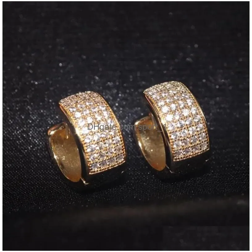 hoop earrings exquisite shiny glowing square zircon men women hip hop rock exaggerated copper jewelry