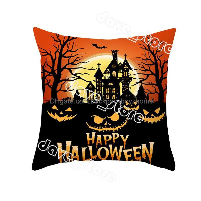 Pillow Case Halloween Pillow Case Cartoon Printing Peach Skin Pillowcase Pumpkin Castle Home Sofa Party Decoration Drop Delivery Home Dhhxv