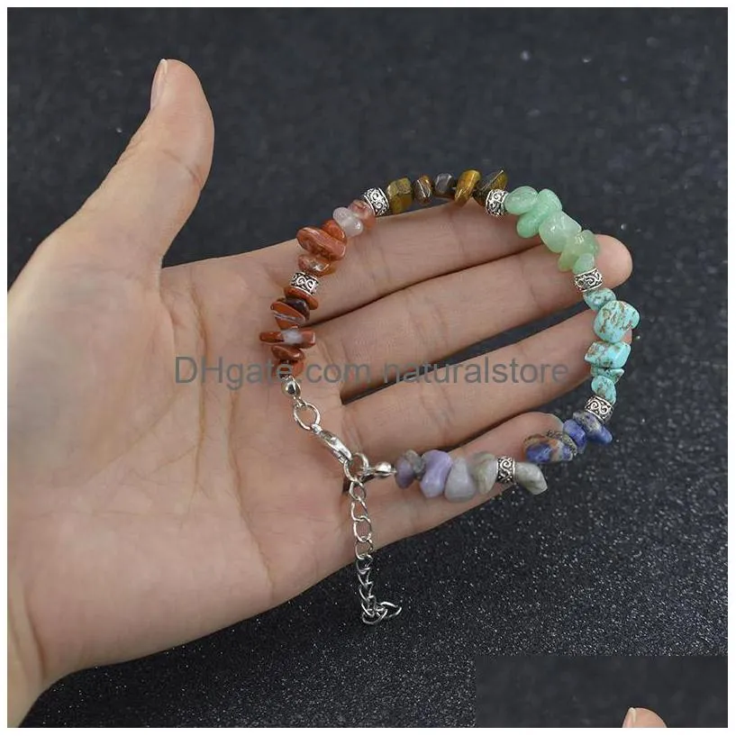 natural stone chip bracelet chakra crystal healing gemstone stretch braceletss tumble polished stones fashion jewelry for women gift
