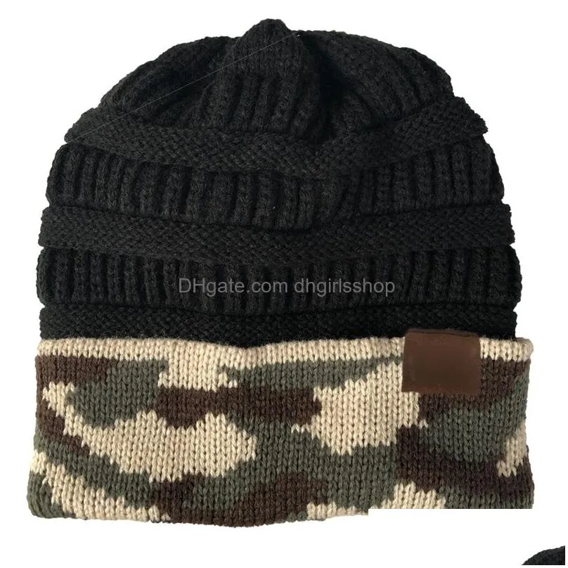 Beanie/Skull Caps 6 Colors With Logo Camouflage Woollen Hat Autumn And Winter Outdoor Warm Jumper Knitted Casual Hats For Drop Deliver Dhjbo
