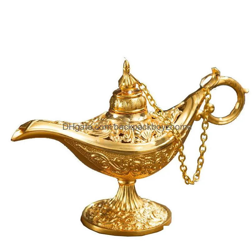 Fragrance Lamps Fairy Tale Aladdin Magic Lamp Vintage Censer Creative Metal Aroma Burner Mti Color Incense Burners Decorative Ornament Dhmp1