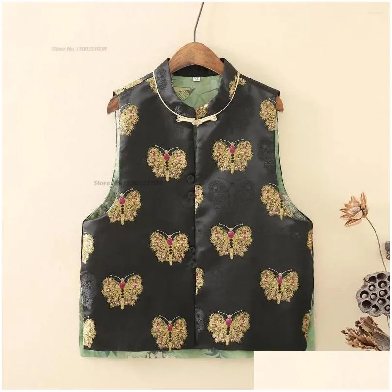 Ethnic Clothing 2024 Woman Vintage Hanfu Tops Chinese Traditional Vest National Butterfly Jacquard Oriental Sleeveless Jacket Tang