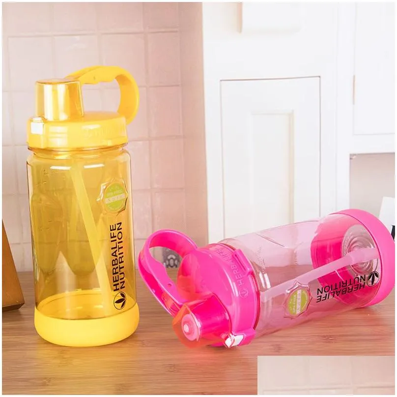 arrival 1000/2000ml bpa gray rose red portable herbalife nutrition plastic sports hiking fitness straw water bottle