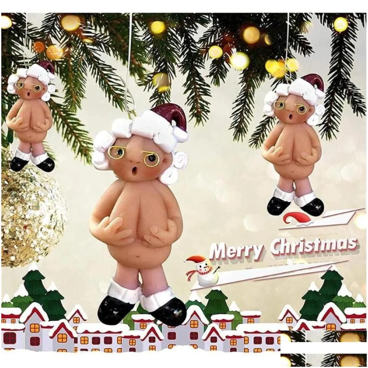 christmas decorations 24pcs funny naked santa claus hanging pendant malefemale tree 2022 year resin gifts home party drop delivery g