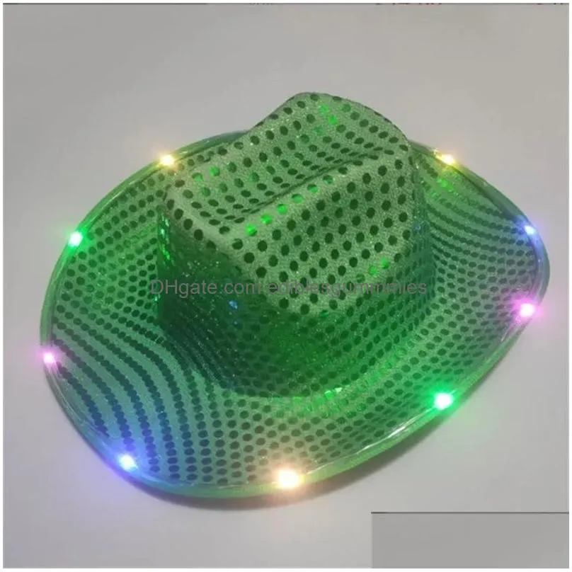 space cowgirl hat flashing light up sequin  hats luminous caps halloween costume