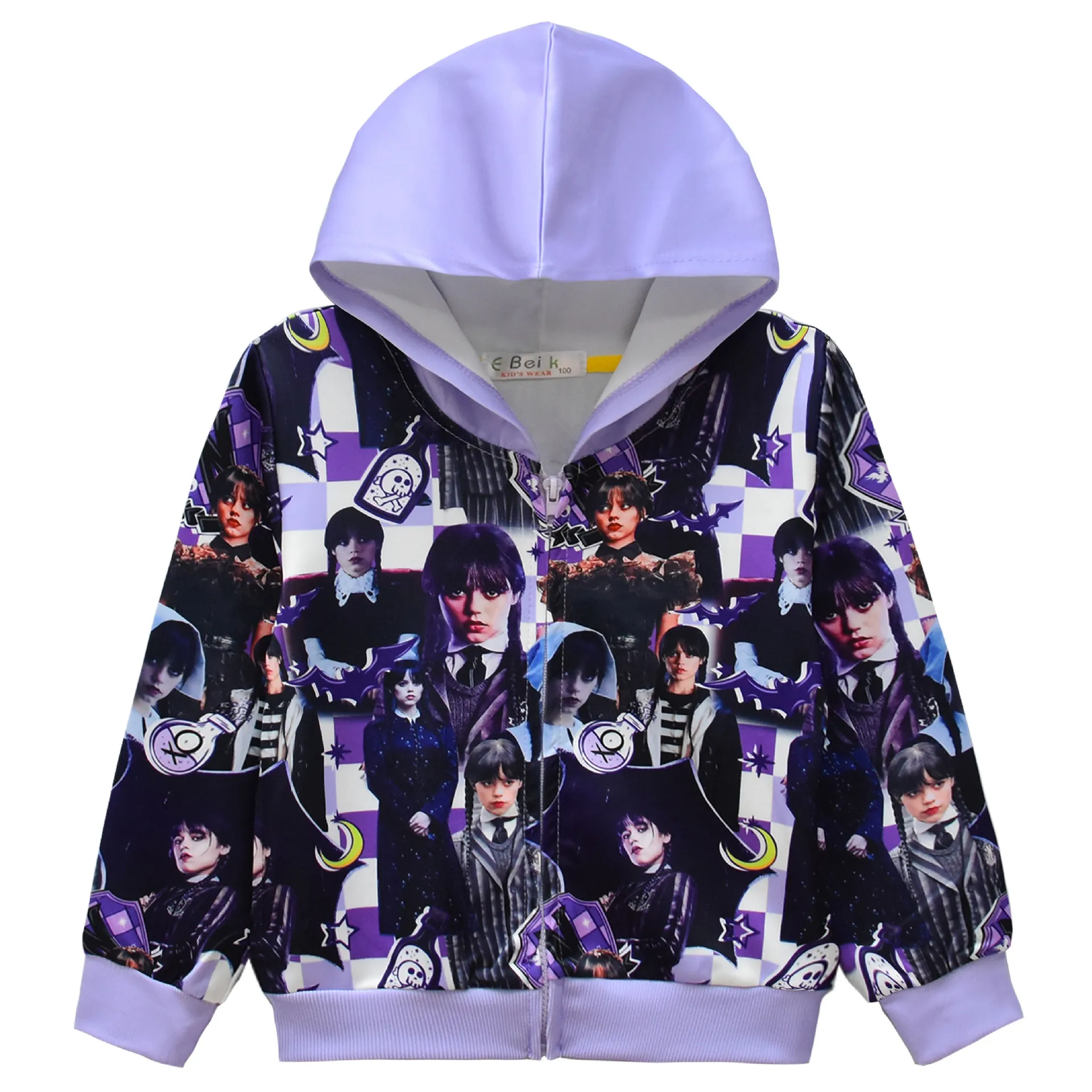 2023 adams family black wednesday digital print girls coat zipper hooded cardigan