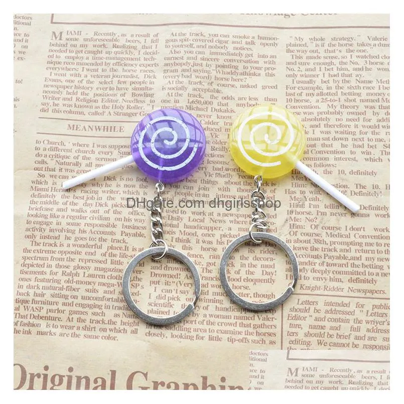 Key Rings The Simation Snacks Candy Lollipop Shape Key Chain Lovely Rainbow Color Ring Mticolor Random Send Drop Delivery Jewelry Dhslj