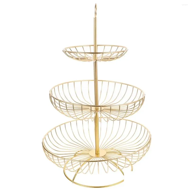 Dinnerware Sets Large 3-tier Fruit Basket For Kitchen Metal Storage Stand Vegetable Iron Wire Rack Bread
