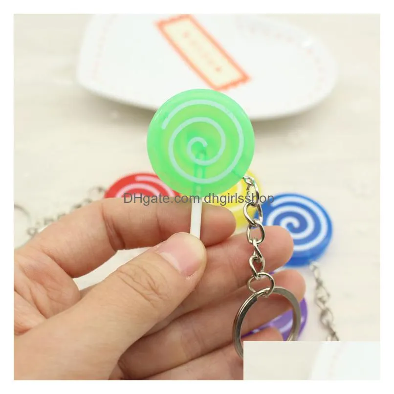 Key Rings The Simation Snacks Candy Lollipop Shape Key Chain Lovely Rainbow Color Ring Mticolor Random Send Drop Delivery Jewelry Dhslj