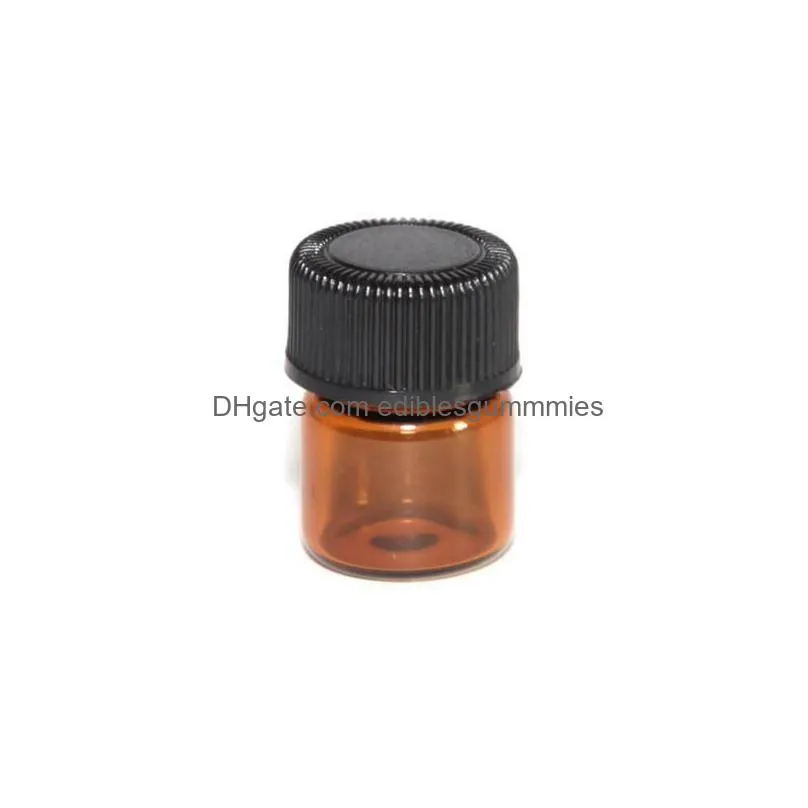 wholesale 1ml 1/4 dram amber glass  oil bottle perfume sample tubes bottle with plug and caps 1000pcs