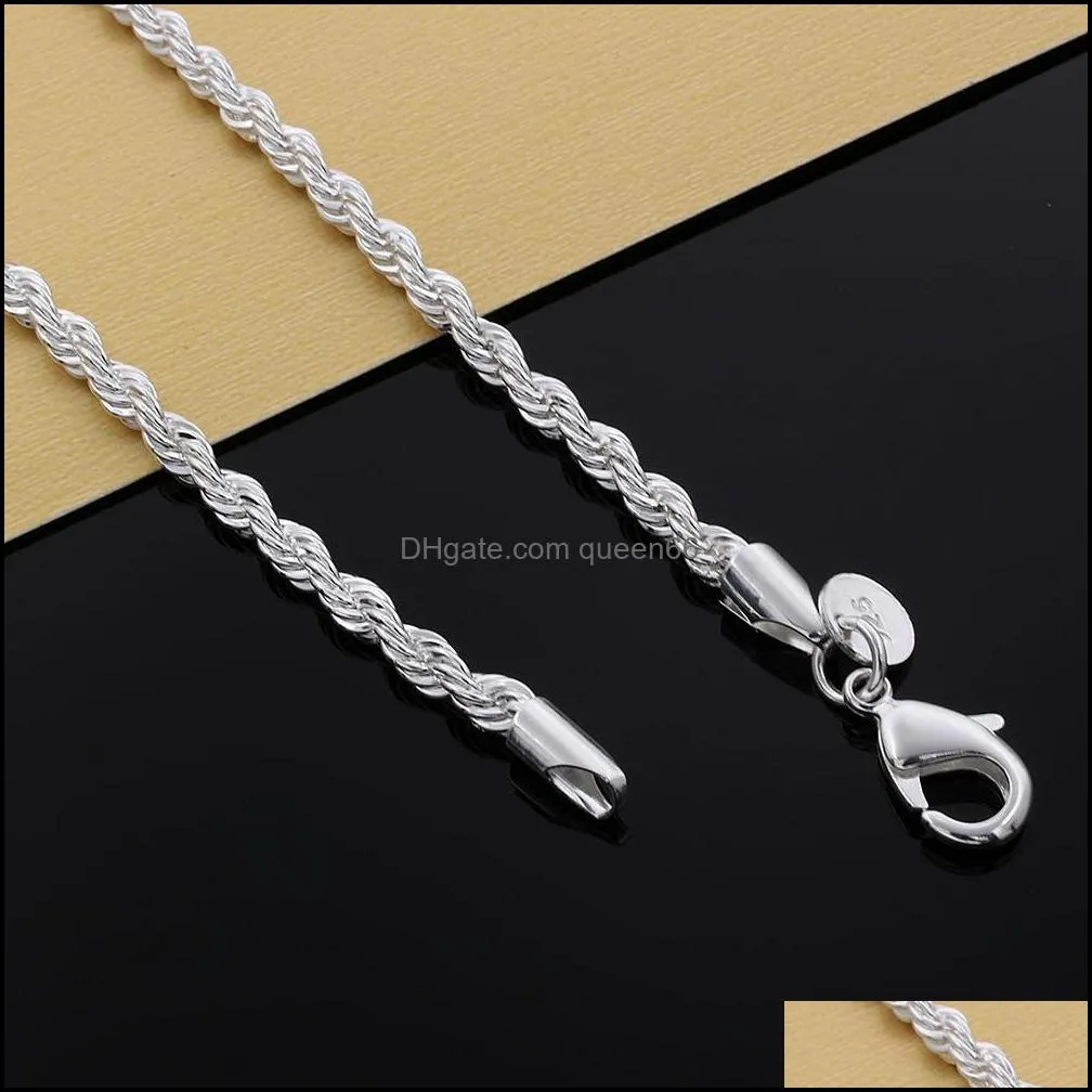 luxury 3mm 4mm 925 sterling silver bracelets 8 inch women twisted rope chain wristband wrap bangle for men s fashion jewelry