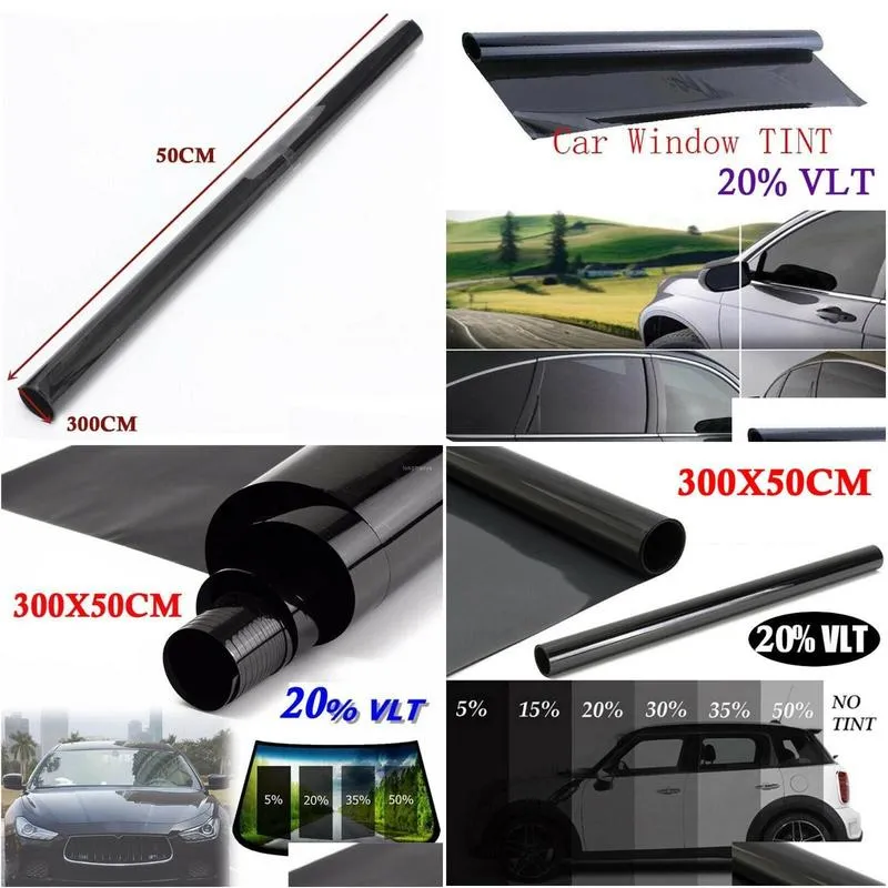 Car Sunshade 300X50 Cm Vlt Black Film Roll Tint Window Car Glass Summer House Sunsn Uv Adhesive Stickers1 Drop Delivery Automobiles Mo Dhbq5