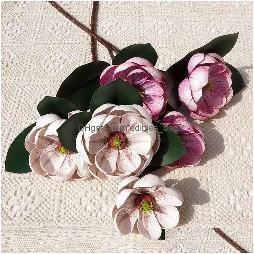 decorative flowers big lotus magnolia grandiflora branch vintage home room decor flores 3d printing artificiais autumn decorations