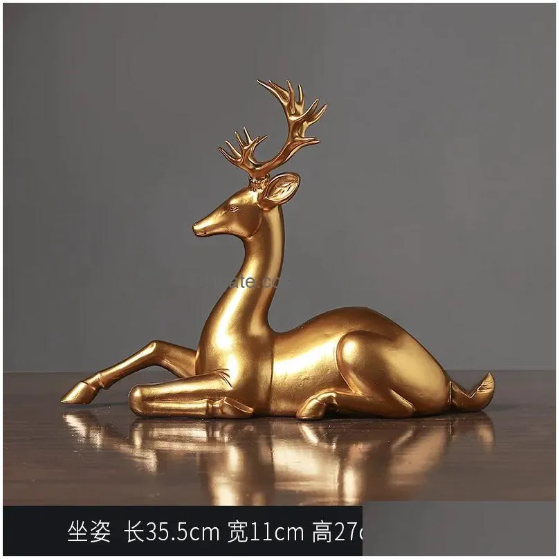 decorative objects figurines luxury golden elk figurine creative resin animal statue crafts decor living room bookcase deer wine rack home decoration gifts