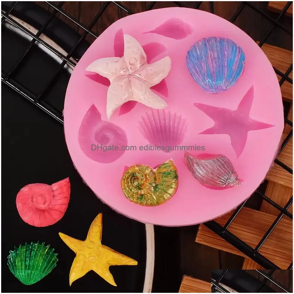 starfish cake mould ocean biological conch sea shells chocolate silicone mold diy kitchen liquid tools