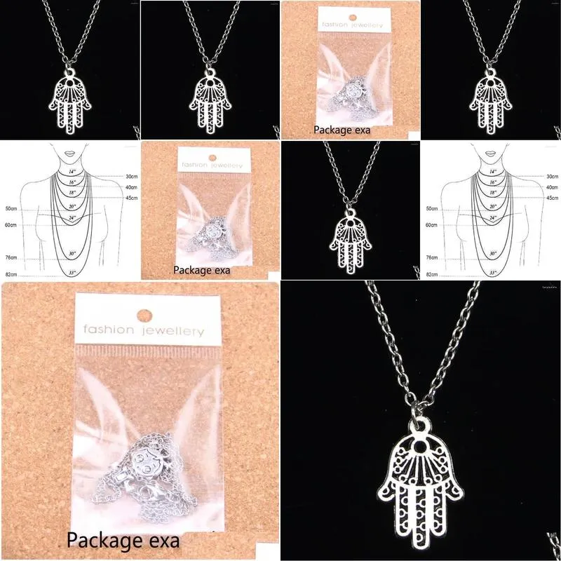 Chains 20pcs Fashion Necklace 24x15mm Hamsa Hand Protection Palm Pendants Short Long Women Men Colar Gift Jewelry Choker