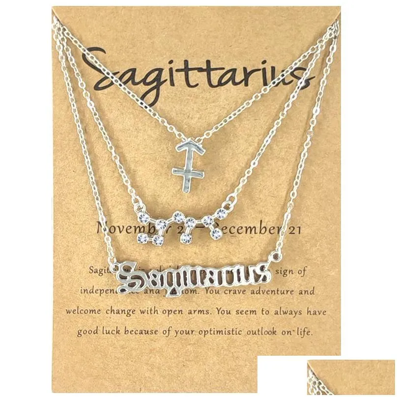 3pcs zodiac necklaces 12 constellation pendant necklace astrology horoscope old english zodiac sign choker jewelry with message card for women