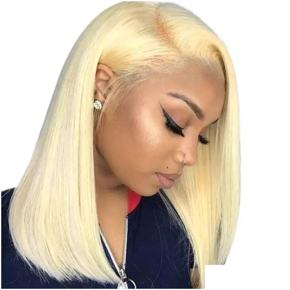 highlight human hair short bob wigs honey blonde brown brazilian closure synthetic lace front wig for women