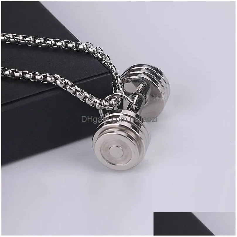 round dumbbell necklaces women mens stainless steel couple fitness jewelry fashion christmas day gifts for girlfriend wholesale