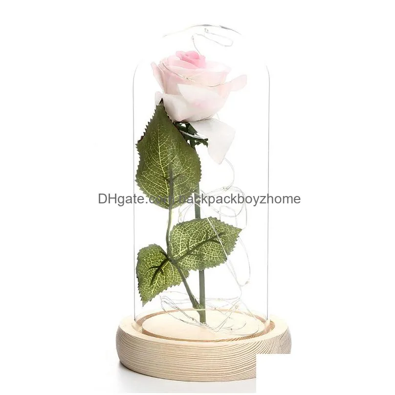 Party Favor Valentines Day Gift Glass Er Rose Party Favor Led Light Simation Immortal Eternal Roses Flower Box Packaging 7 Colors Drop Dholx