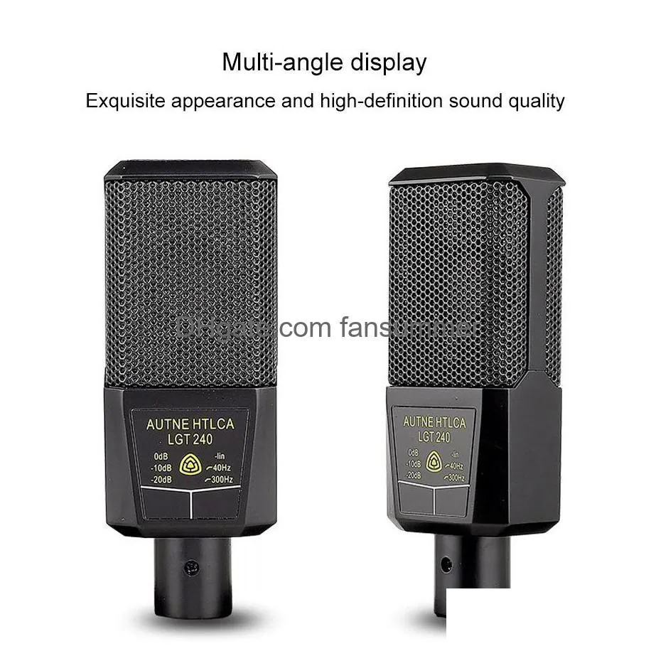 Microphones Lgt240 Professional Condenser Microphone Mic Large Diaphragm Square Computer Mobile Phone For K Song Live Streaming Drop Dhwfr