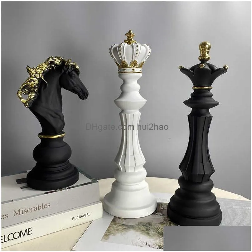 decorative objects figurines northeuins 3 pcs/set resin international chess figurine modern interior decor office living room home decoration accessories