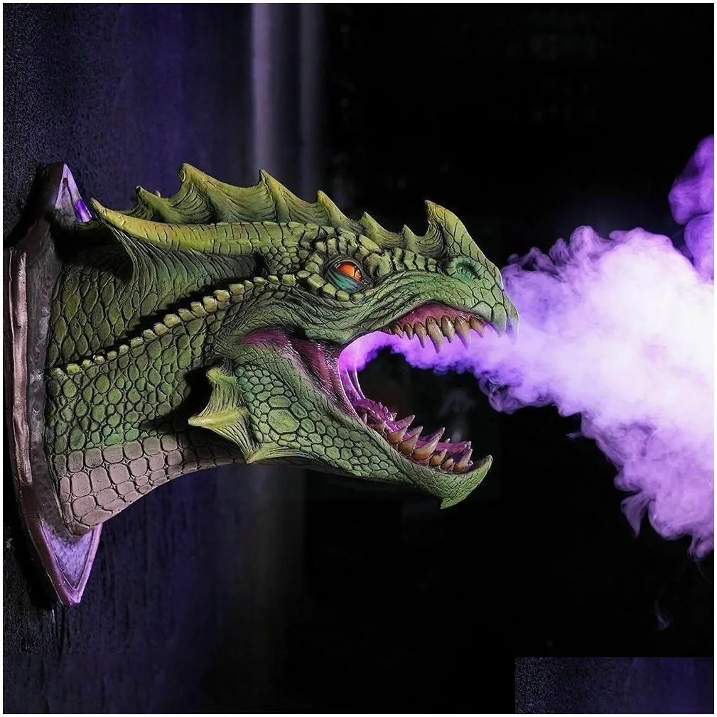 decorative objects figurines dragon legends prop 3d wall mounted smoked led dragon head with decor statue dinosaur hanging wall light art sculpture wall z8t7