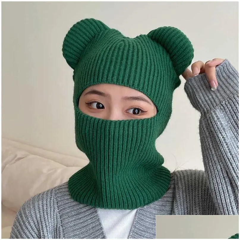 cycling caps masks funny balaclava winter cute bear ears knitted hat women warm full face cover ski mask hat men outdoor sport windproof beanies