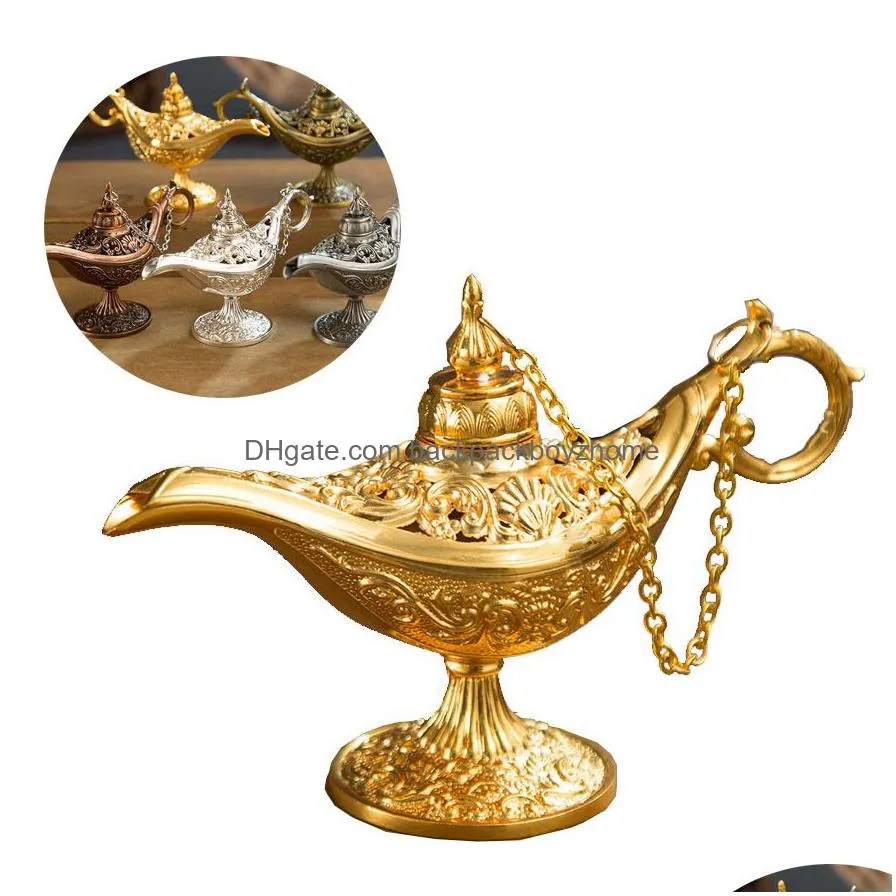 Fragrance Lamps Fairy Tale Aladdin Magic Lamp Vintage Censer Creative Metal Aroma Burner Mti Color Incense Burners Decorative Ornament Dhmp1