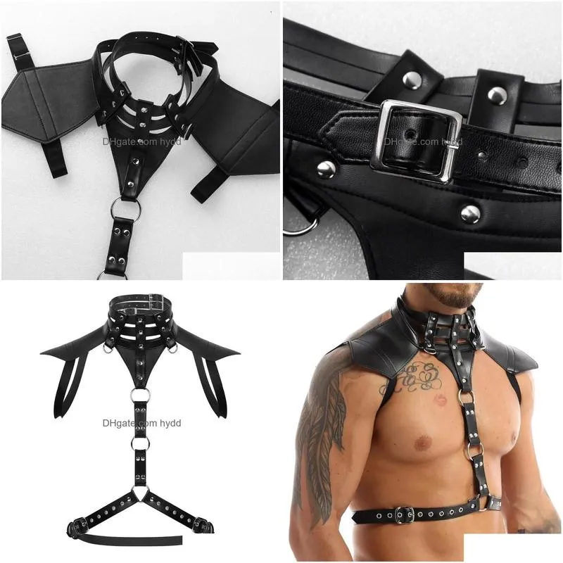 pads male lingerie leather harness adjustable sexy gay clothing sexual body chest belt strap punk rave costumes for elbow knee