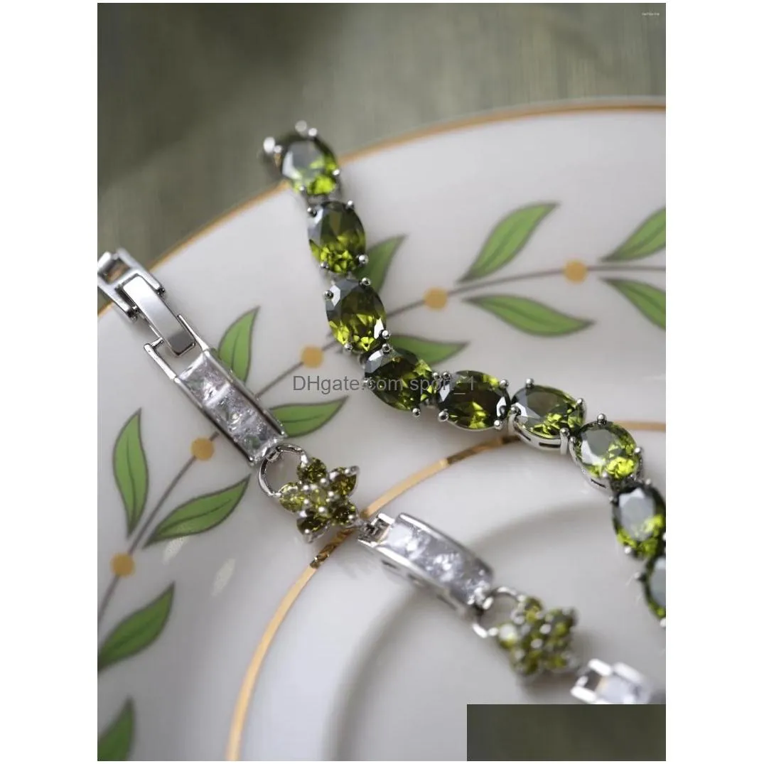 link bracelets original vintage exquisite gemstone bracelet green zircon flower valentines day gift